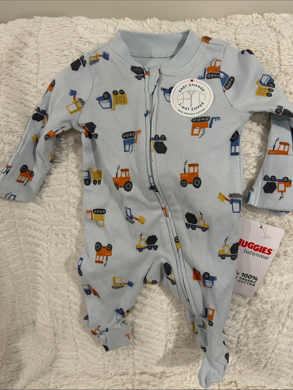 Huggies Blue Construction-Print Footie One-Piece